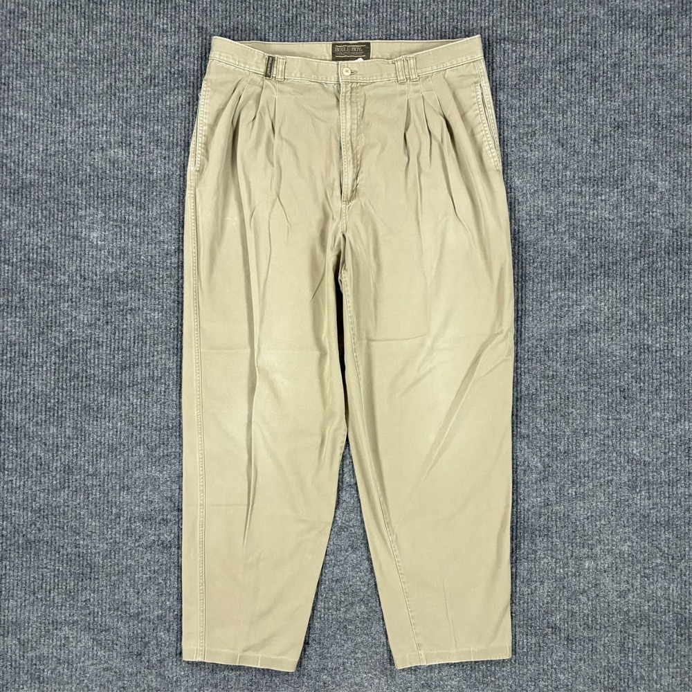 Vintage Bugle Boy Mens Pleated Chino Pants Size 40x41 Beige Relaxed Tapered